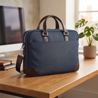 Sac ordinateur pour homme en toile bleu marine, idéal pour le travail.
