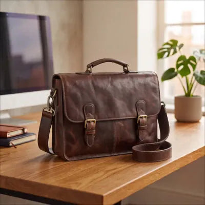 Sacoche ordinateur pour homme en cuir marron au style vintage.