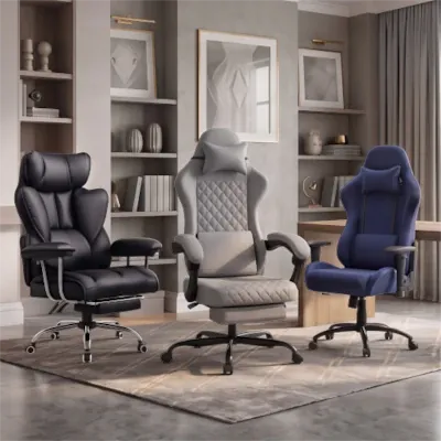 Présentation de sièges de bureau comprenant des fauteuils en cuir, chaises ergonomiques et sièges gaming.