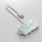 1.2M 7-in-1 Blanc Hub USB 7 Ports 3.0 au Design Hexagonal Futuriste – Éclairage LED RGB & Alimentation Type-C