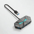1.2M 7-in-1 Noir Hub USB 7 Ports 3.0 au Design Hexagonal Futuriste – Éclairage LED RGB & Alimentation Type-C