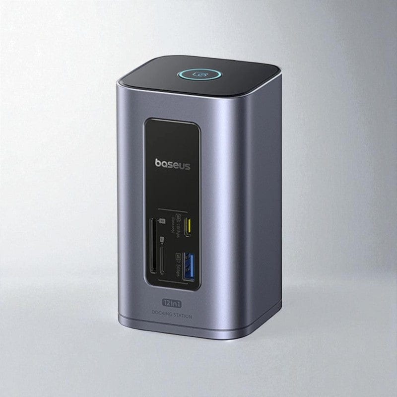 12-in-1 HDMI SD TF Hub USB-C 12-en-1 Aluminium – Dual 4K@60Hz, Charge 100W, Vitesse 10Gbps, Design Vertical Premium