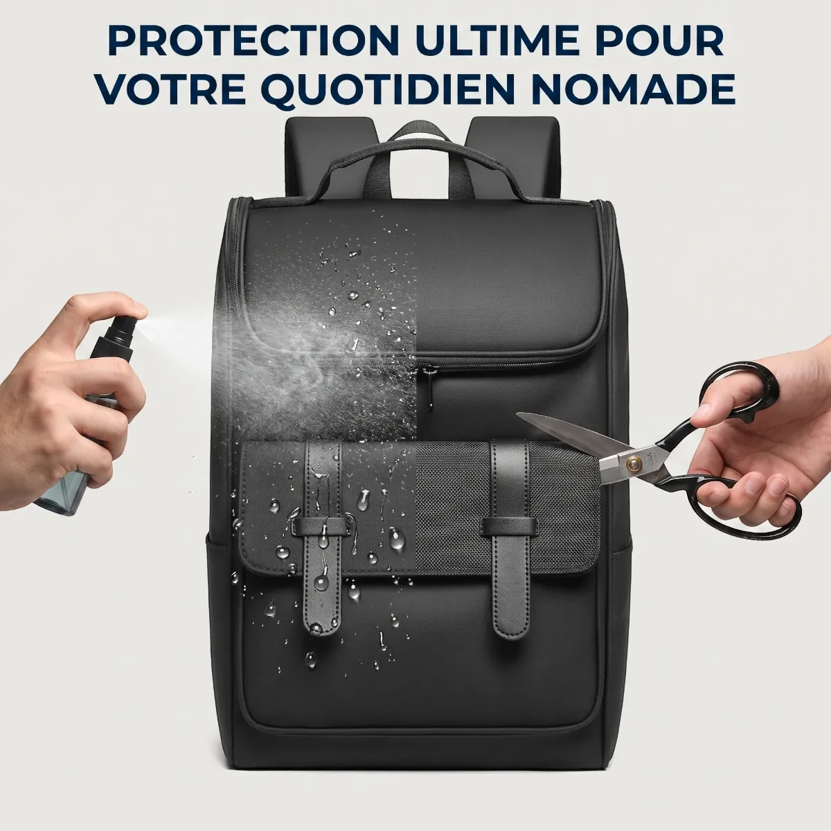 Test d'imperméabilité au spray et résistance du tissu du sac à dos ordinateur homme Onyxium