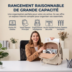 Détails techniques et icônes d'organisation du sac à dos ordinateur femme Duna.