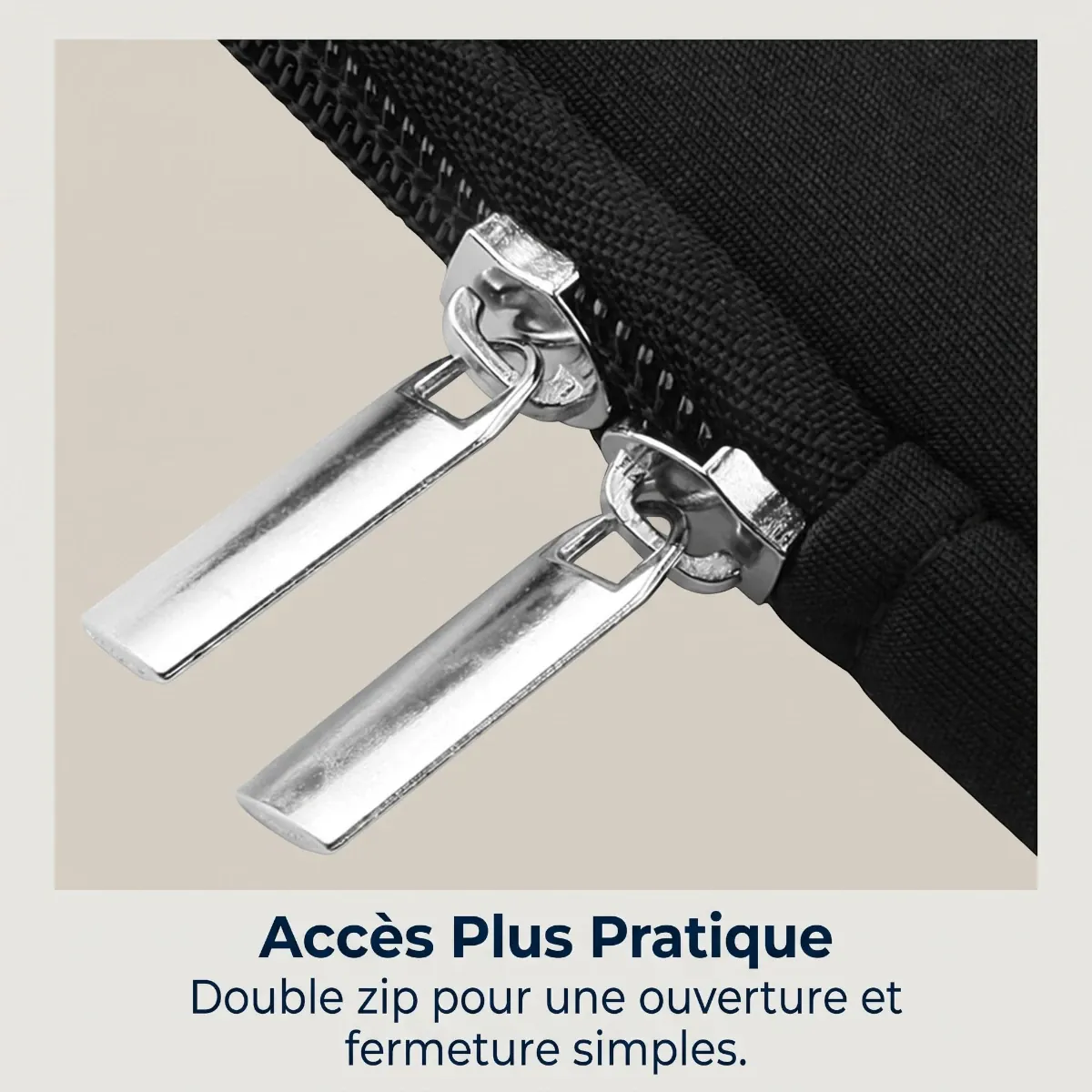 Détail du double zip de la housse ordinateur FlexSkin