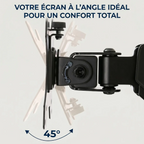 Gros plan sur le mécanisme d'inclinaison à 45 degrés du bras articulé AeroFlex pour un confort visuel optimal.