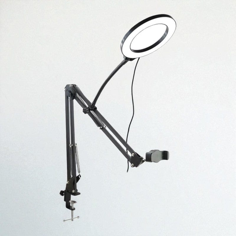 Avec lampe Trépied Téléphone Overhead avec Éclairage Annulaire - Support Bureau Articulé pour Smartphone