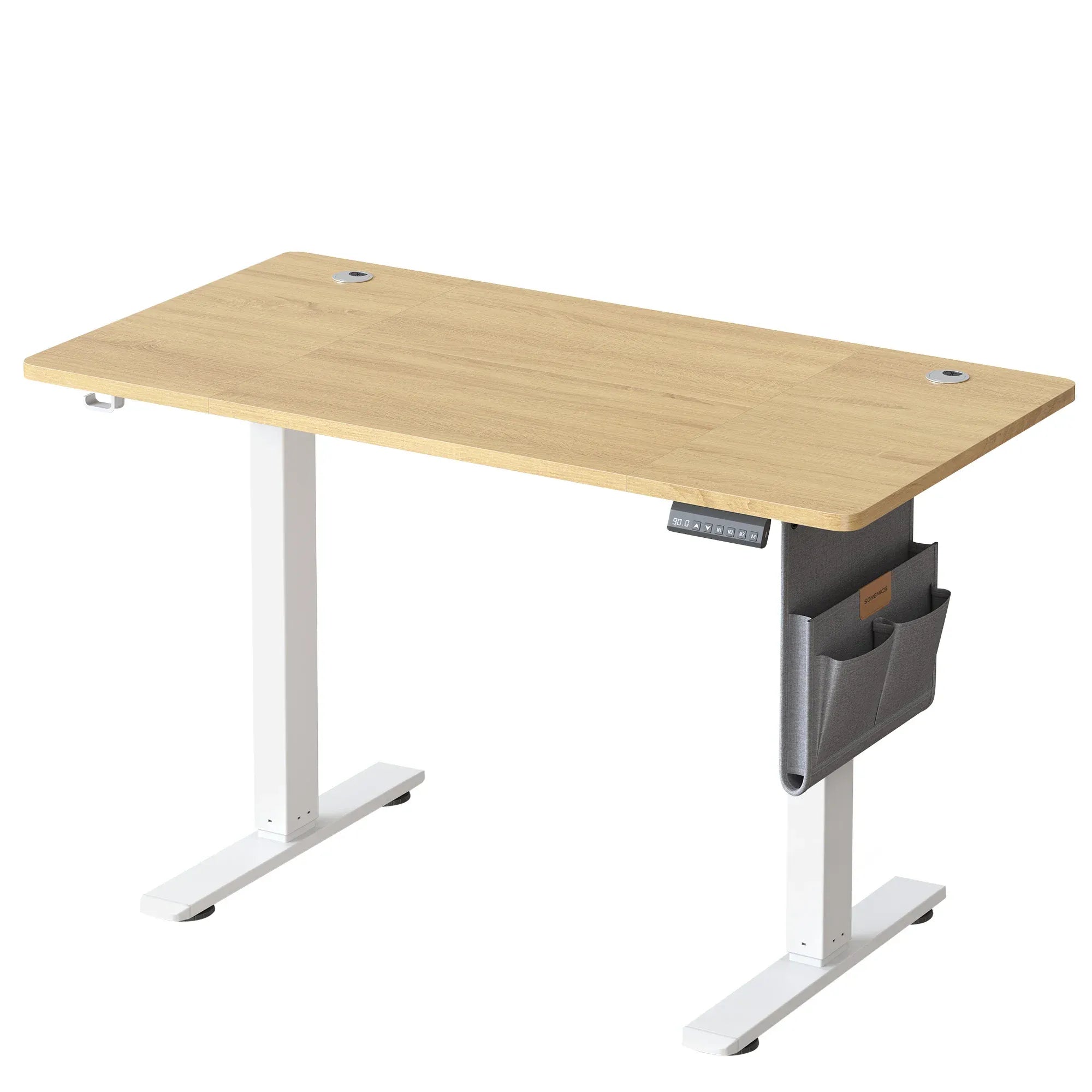 Beige Bureau Assis Debout Électrique 120x60cm avec Porte Documents Latéral - Hauteur Réglable 72-120cm