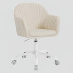 Beige Chaise de Bureau Ergonomique en Velours avec Accoudoirs et Roulettes