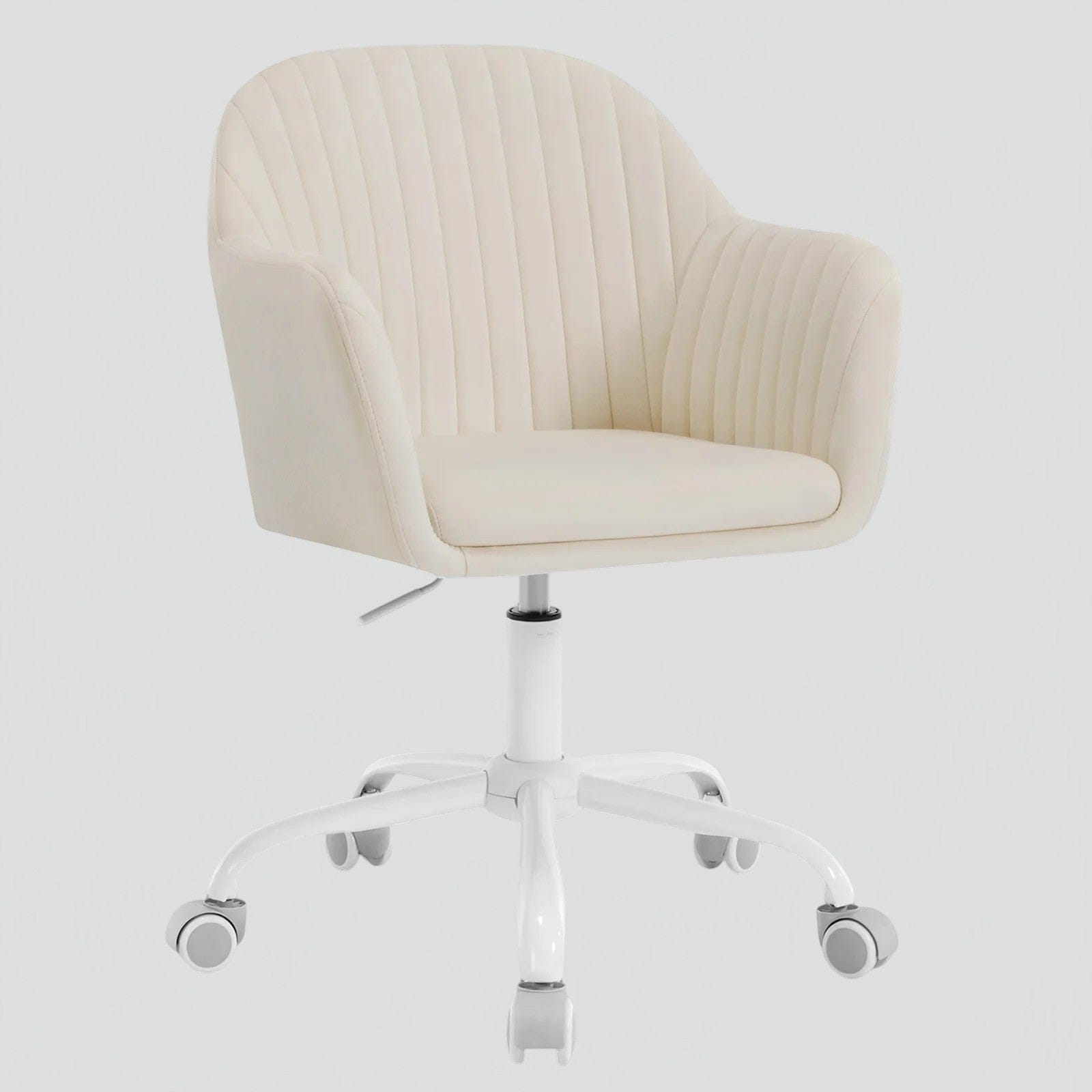 Beige Chaise de Bureau Ergonomique en Velours avec Accoudoirs et Roulettes