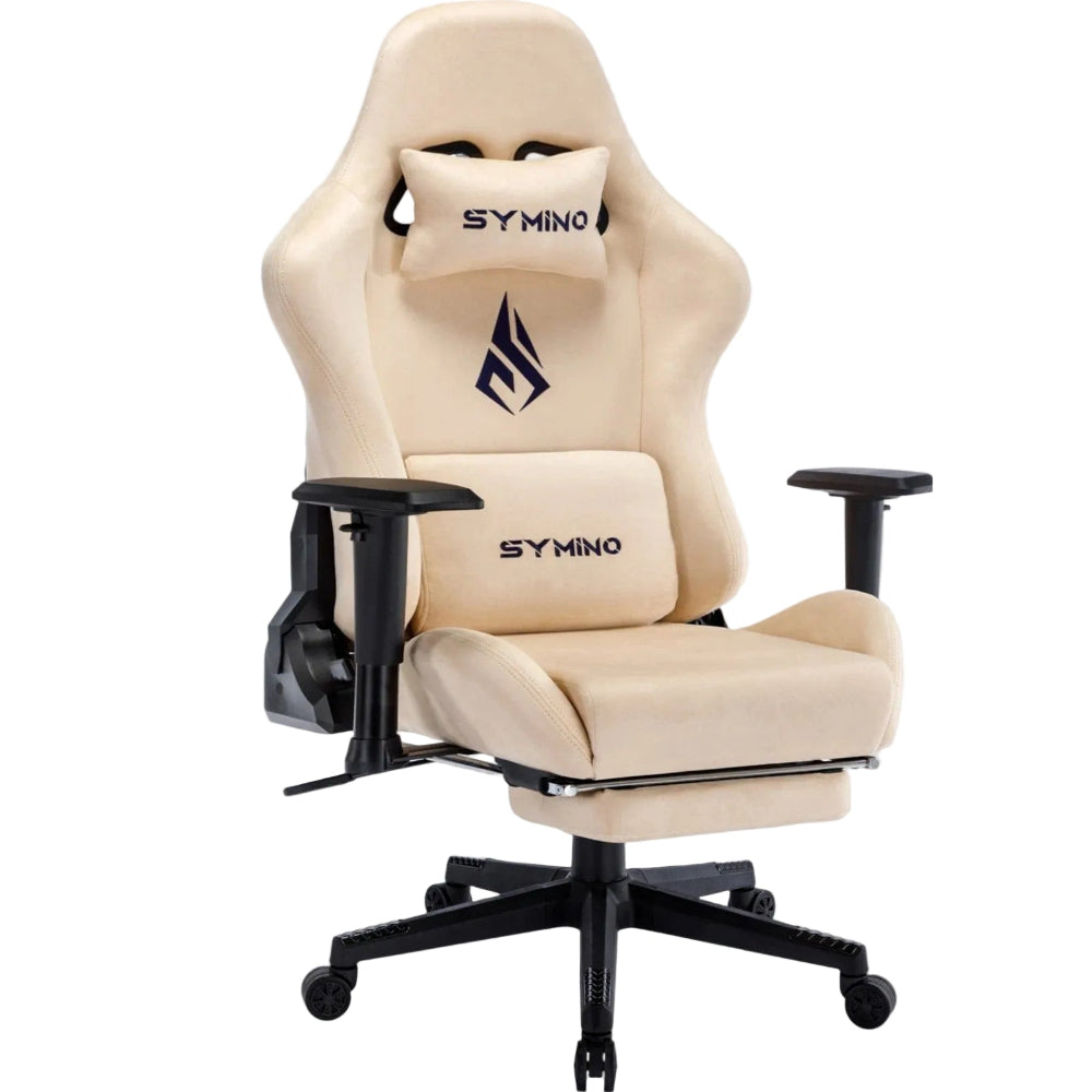 Beige Chaise Gaming Ergonomique avec Repose-Pieds - Fauteuil Bureau Respirant Inclinable 150°