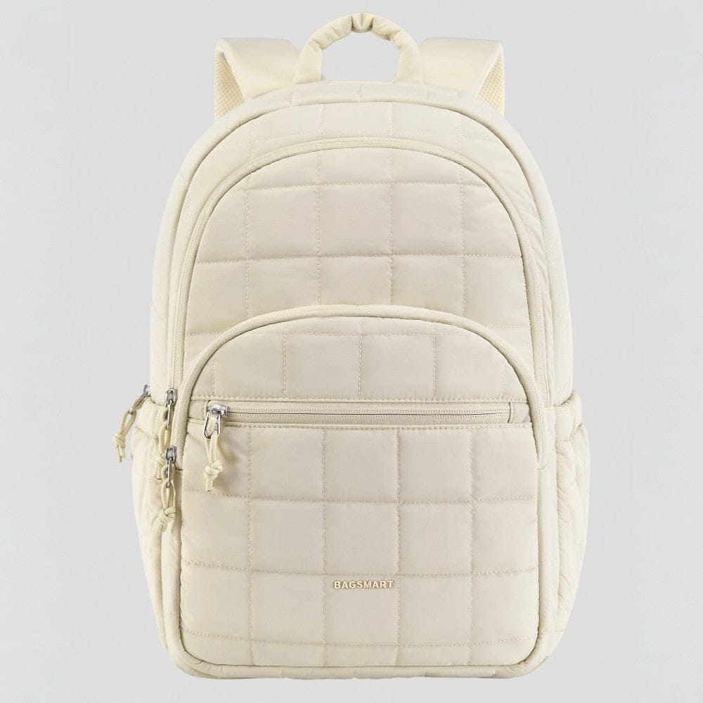 Beige Sac À Dos Ordinateur Femme Matelassé 15,6 Pouces