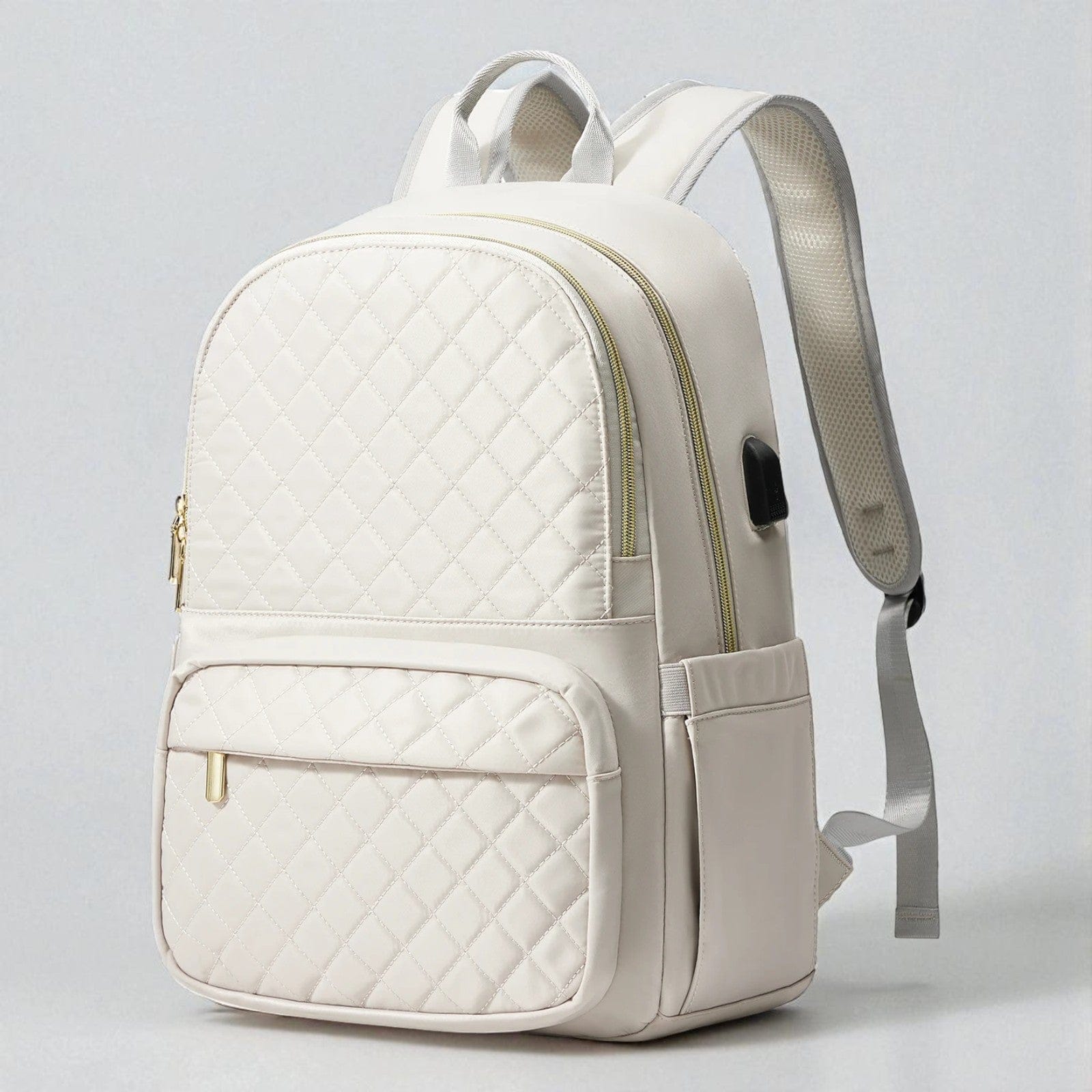 Beige Sac À Dos Ordinateur Femme Matelassé Élégant 13 À 15,6 Pouces