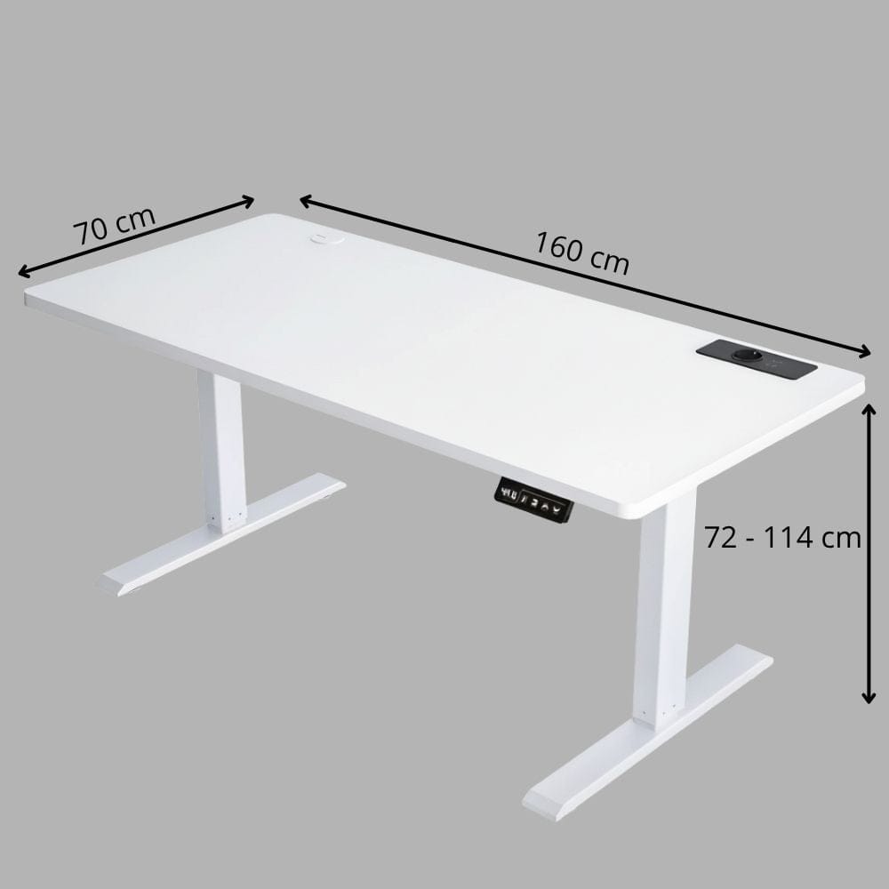 Blanc-160*70*116cm Bureau Assis Debout Électrique Réglable en Hauteur 140-160 cm avec Moteur Silencieux