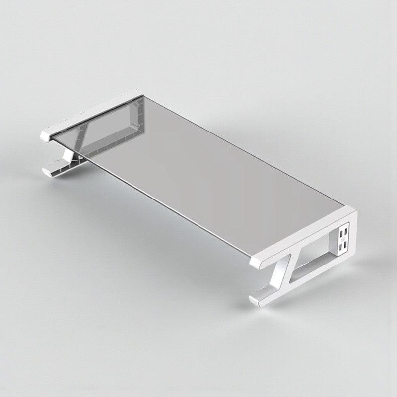 Blanc avec USB Réhausseur d'Écran avec Hub USB 4 Ports - Support Écran Ordinateur Ergonomique