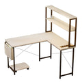 Blanc Bureau d'Angle en L 148 cm avec Éclairage LED RGB et Rangements Intégrés