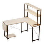 Blanc Bureau d'Angle en L 148 cm avec Éclairage LED RGB et Rangements Intégrés