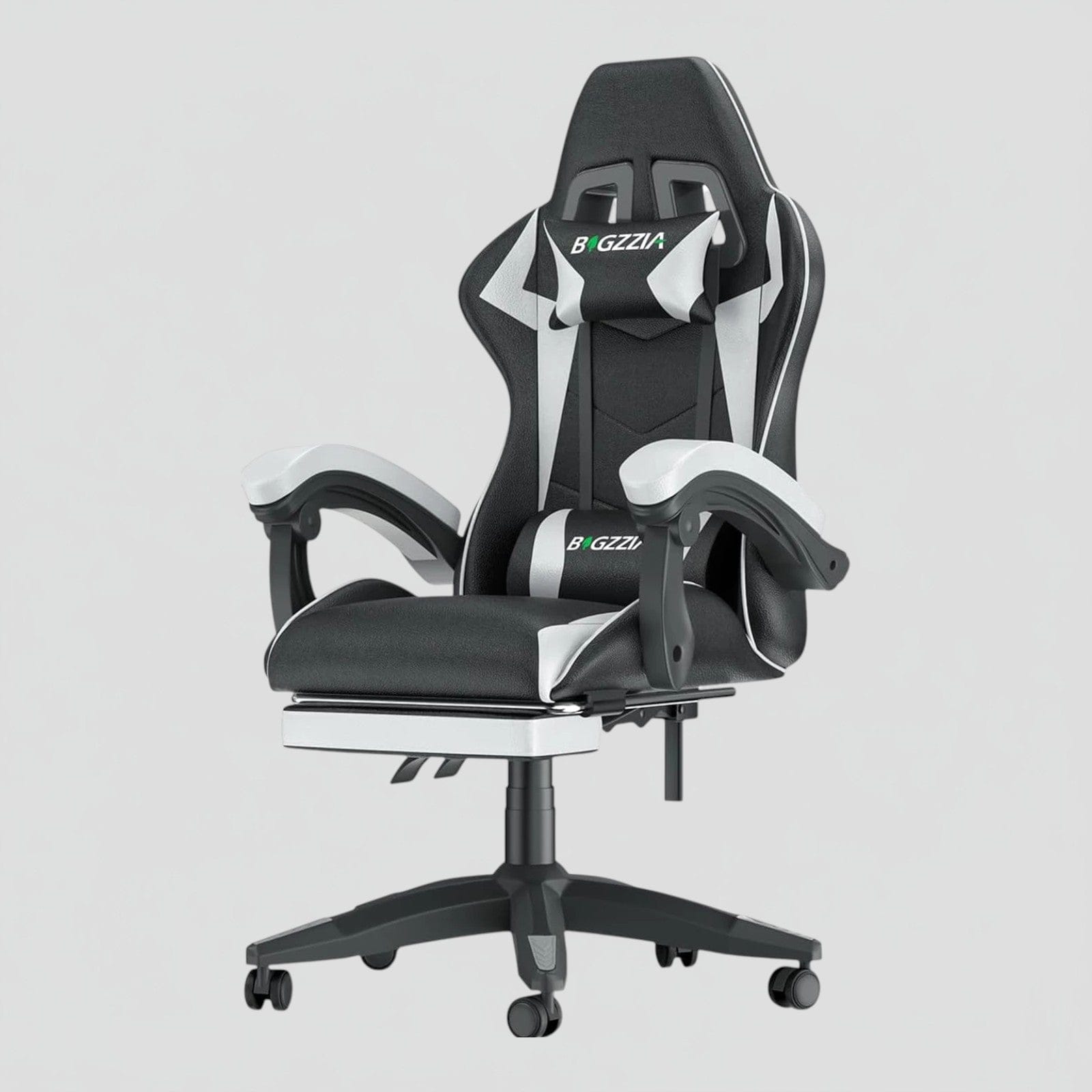 Blanc Chaise Gaming Ergonomique avec Repose-Pieds Rétractable - Dossier Inclinable 90-155° - Support Lombaire