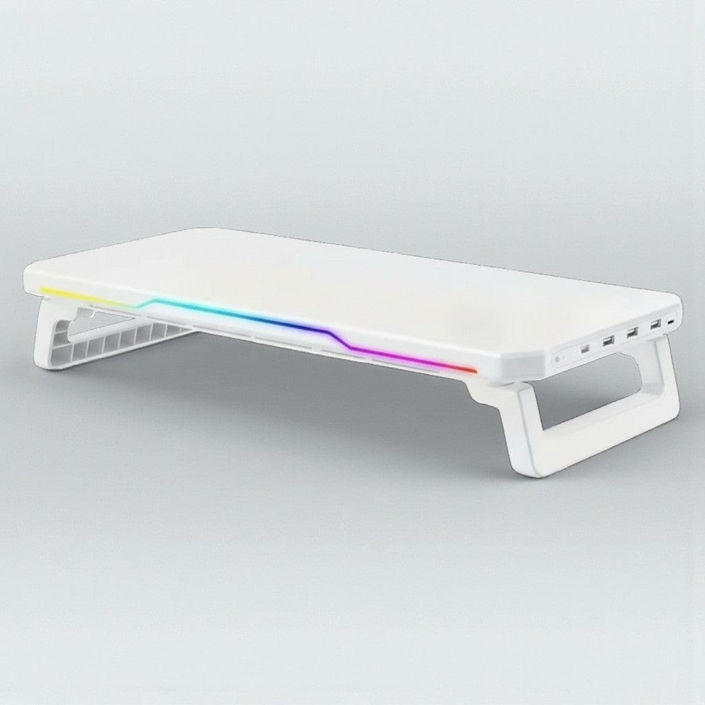 Blanc Support Écran RGB avec Ports USB et Éclairage Multicolore