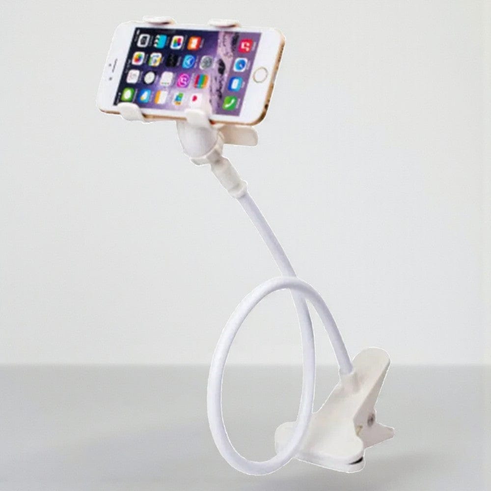 Blanc Support Téléphone avec Bras Articulé 70 cm – Pliable & Rotatif 360°, Clip Bureau & Lit