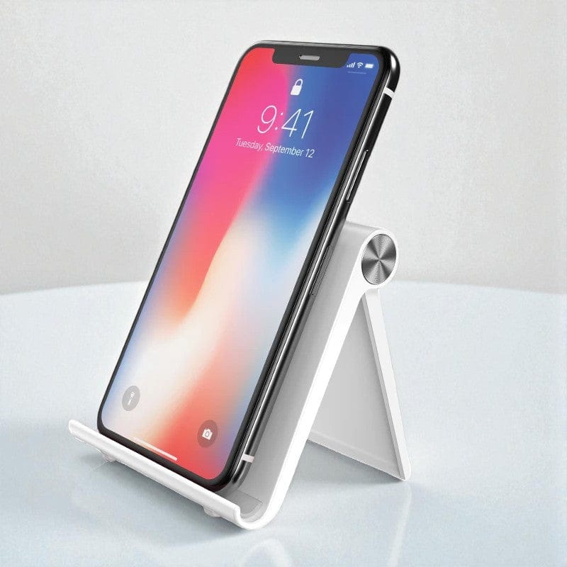 Blanc Support Téléphone Pliable & Réglable - Idéal Bureau & Maison