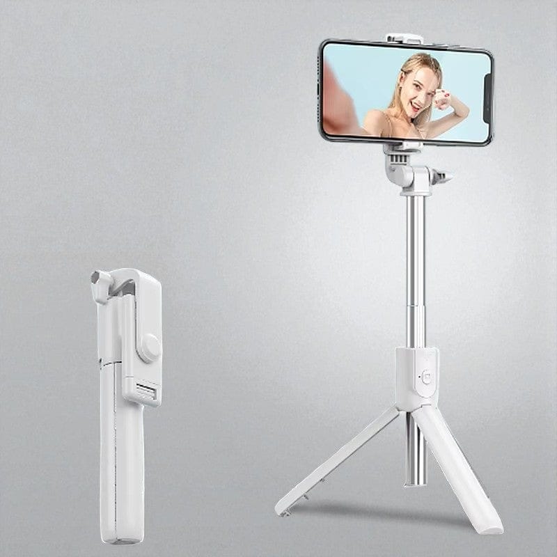 Blanc Trépied Téléphone Bluetooth 3-en-1 avec Perche Selfie Extensible