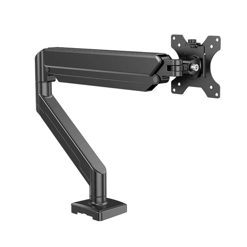 Bras articulé pour écran PC noir haute résistance, compatible VESA 75/100, design robuste.