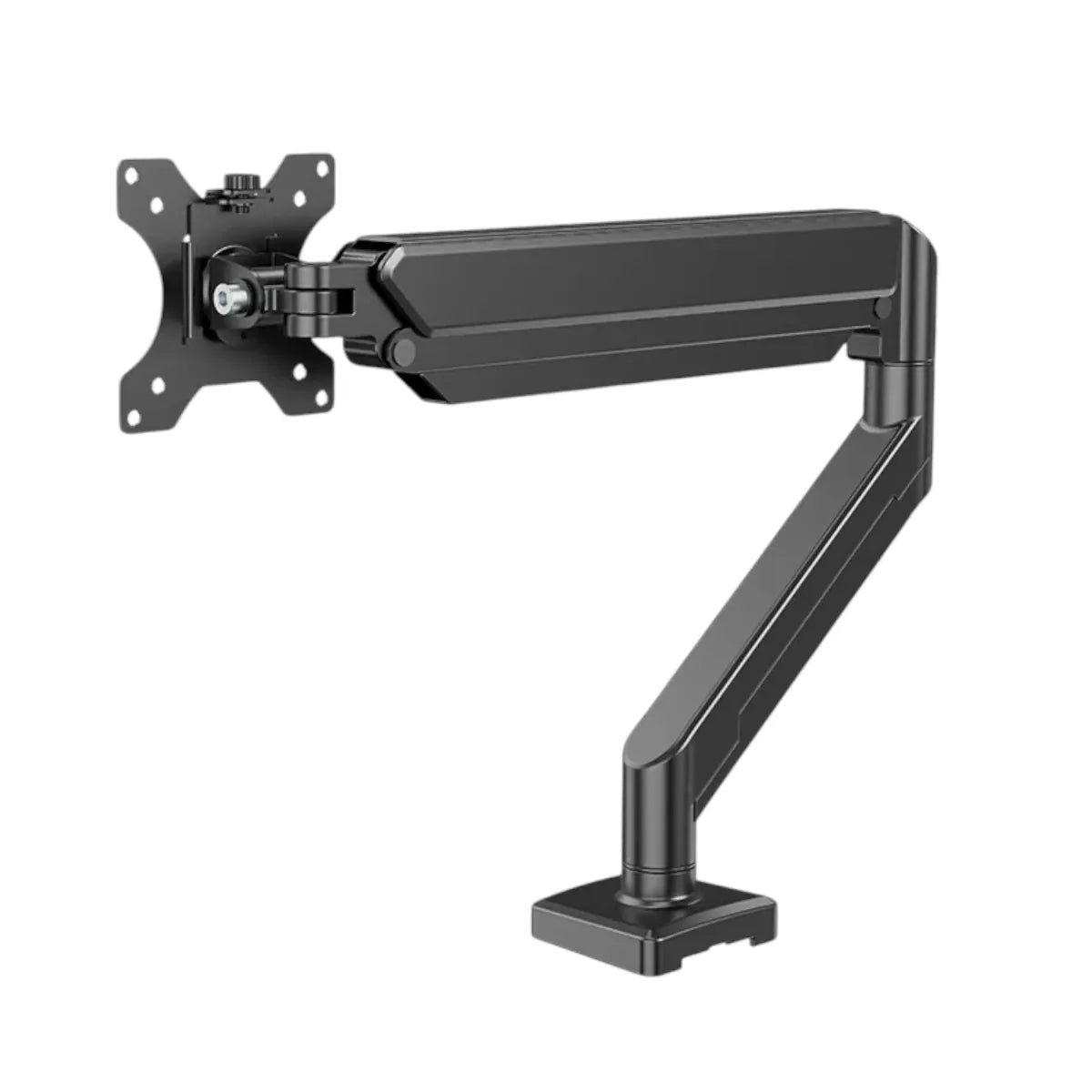 Bras d'écran PC articulé AeroFlex Pro en acier noir mat - Vue de studio sur fond blanc.
