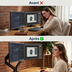 Comparatif avant après de la posture des cervicales avec le bras articulé écran DualForce Pro