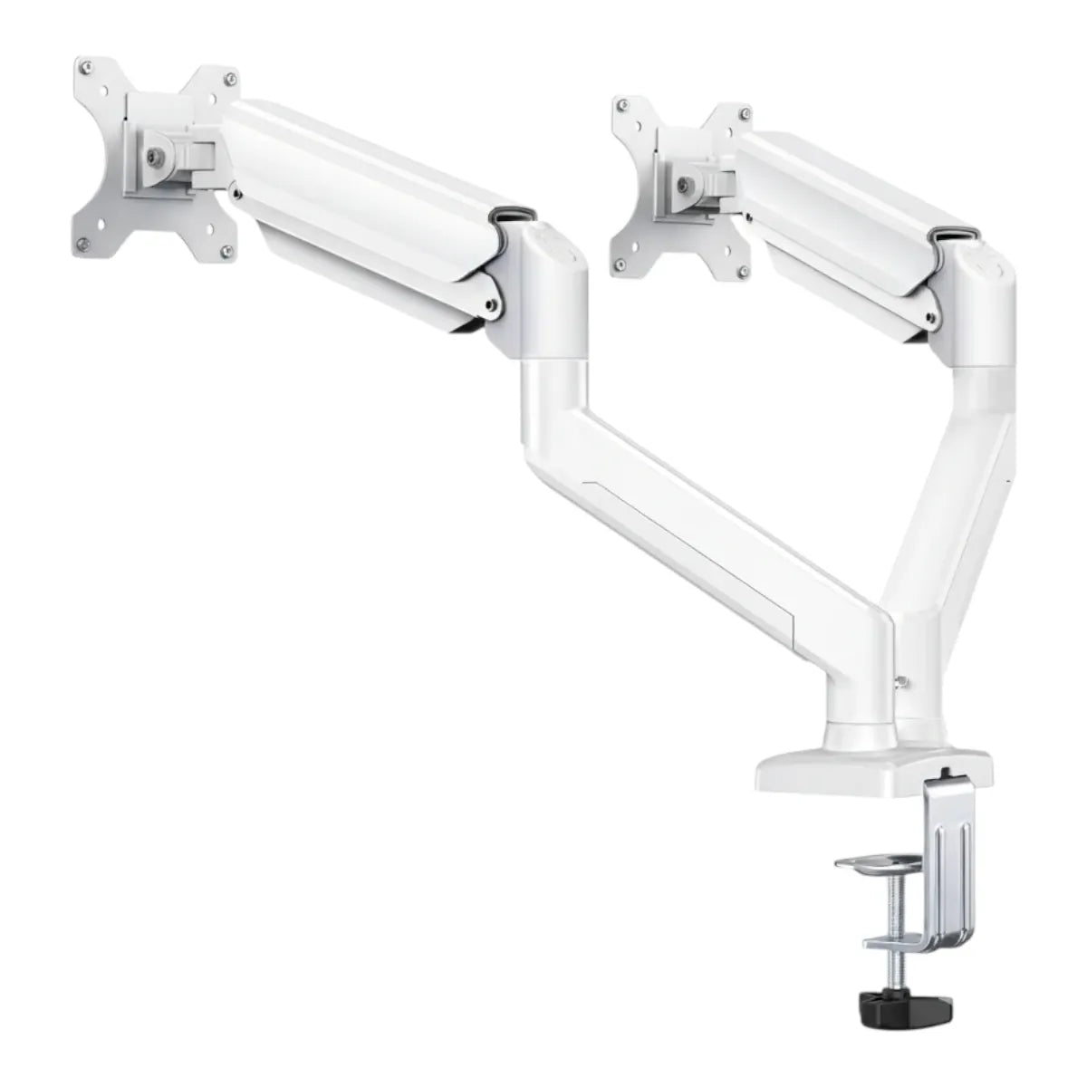 Bras écran PC double DualForce Pro en finition aluminium blanc épuré sur fond blanc
