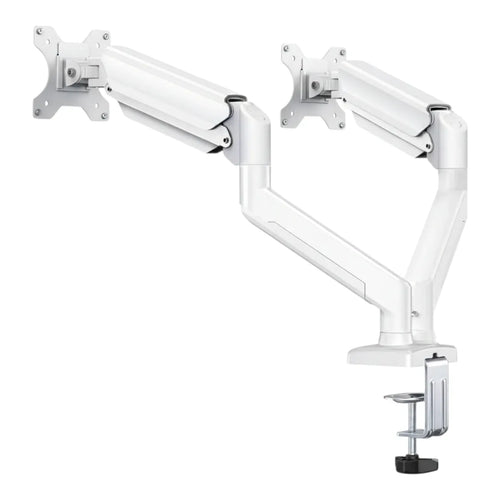 Bras écran PC double DualForce Pro en finition aluminium blanc épuré sur fond blanc