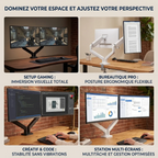 Les quatre configurations du support écran bureau double bras pour le gaming le code et le multitâche