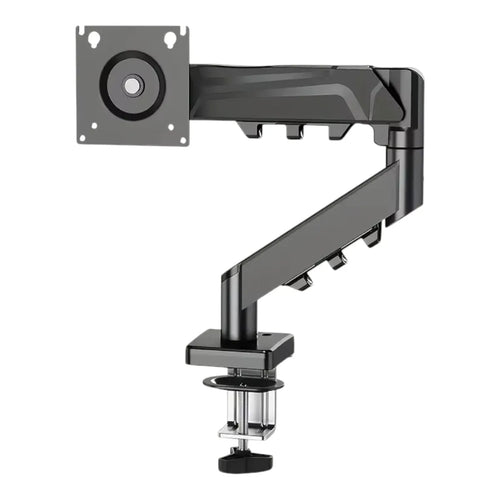 Bras écran PC ZenMotion Pro en finition fer forgé noir, support articulé robuste avec fixation bureau.