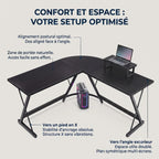 Vue du bureau d'angle Apex-X montrant un setup optimisé et des bénéfices posturaux