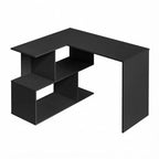 Bureau d'angle design 120x100cm noir mat, poste de travail complet en L robuste pour le télétravail ou le gaming.