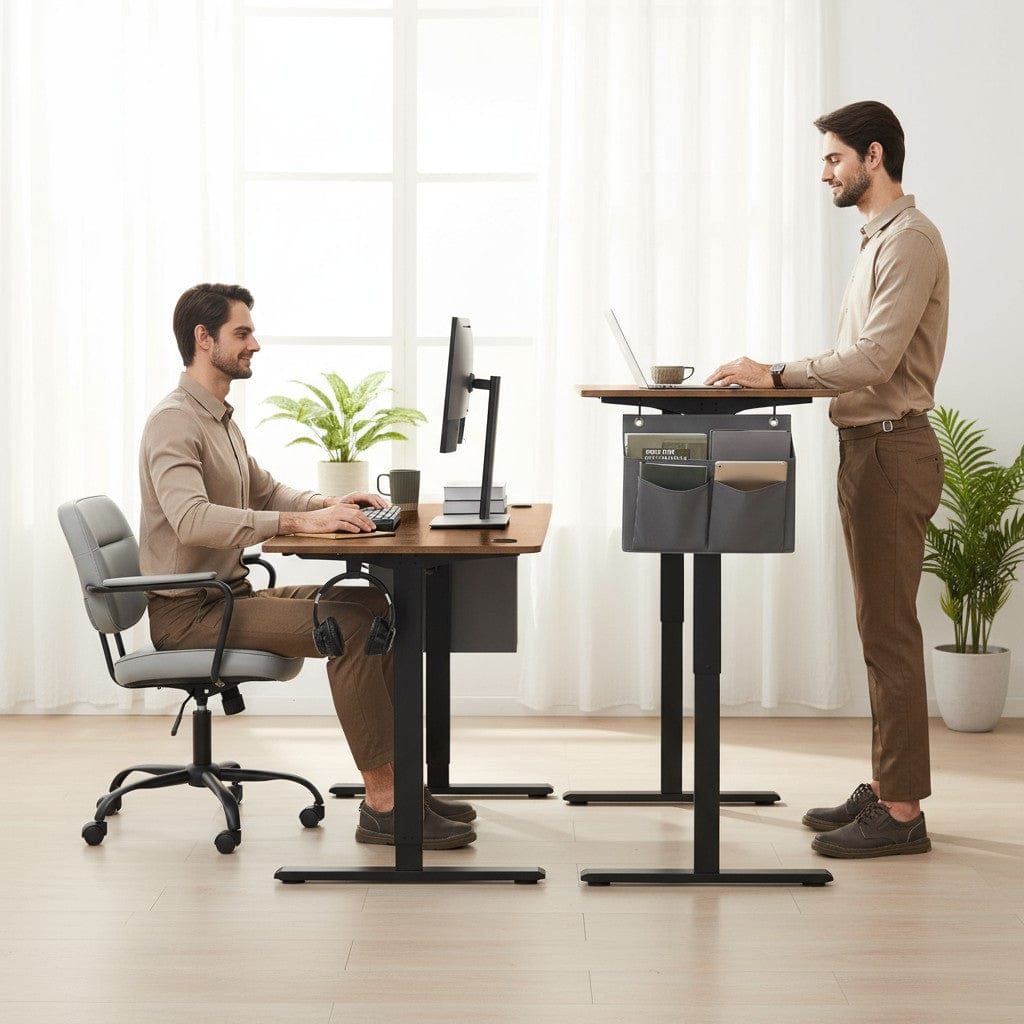 Bureau Assis Debout Électrique 120x60cm avec Porte Documents Latéral - Hauteur Réglable 72-120cm
