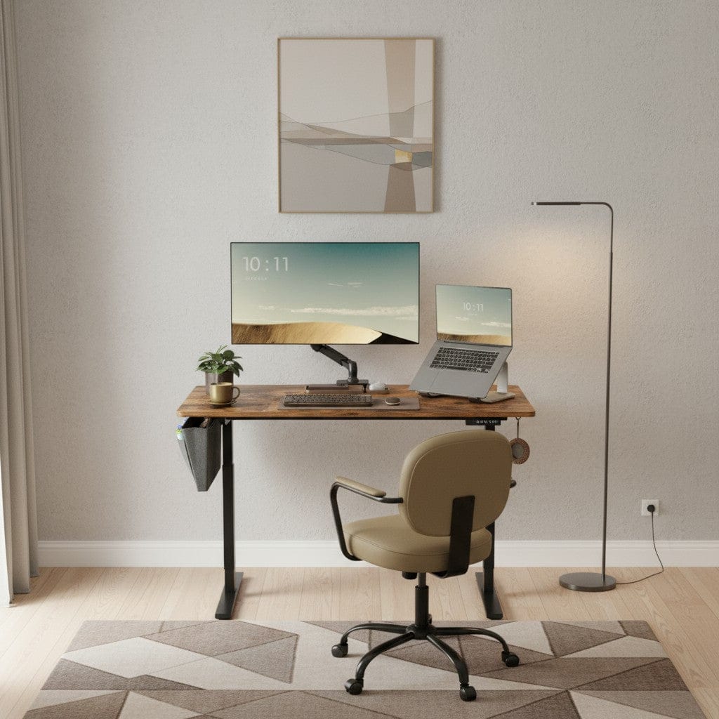 Bureau Assis Debout Électrique 120x60cm avec Porte Documents Latéral - Hauteur Réglable 72-120cm