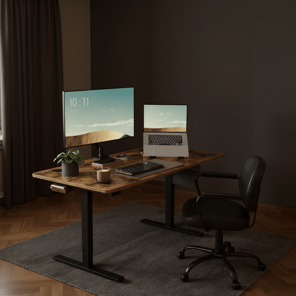 Bureau Assis Debout Électrique 120x60cm avec Porte Documents Latéral - Hauteur Réglable 72-120cm