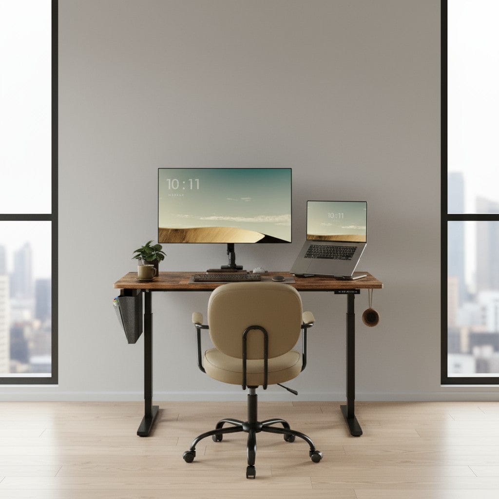 Bureau Assis Debout Électrique 120x60cm avec Porte Documents Latéral - Hauteur Réglable 72-120cm