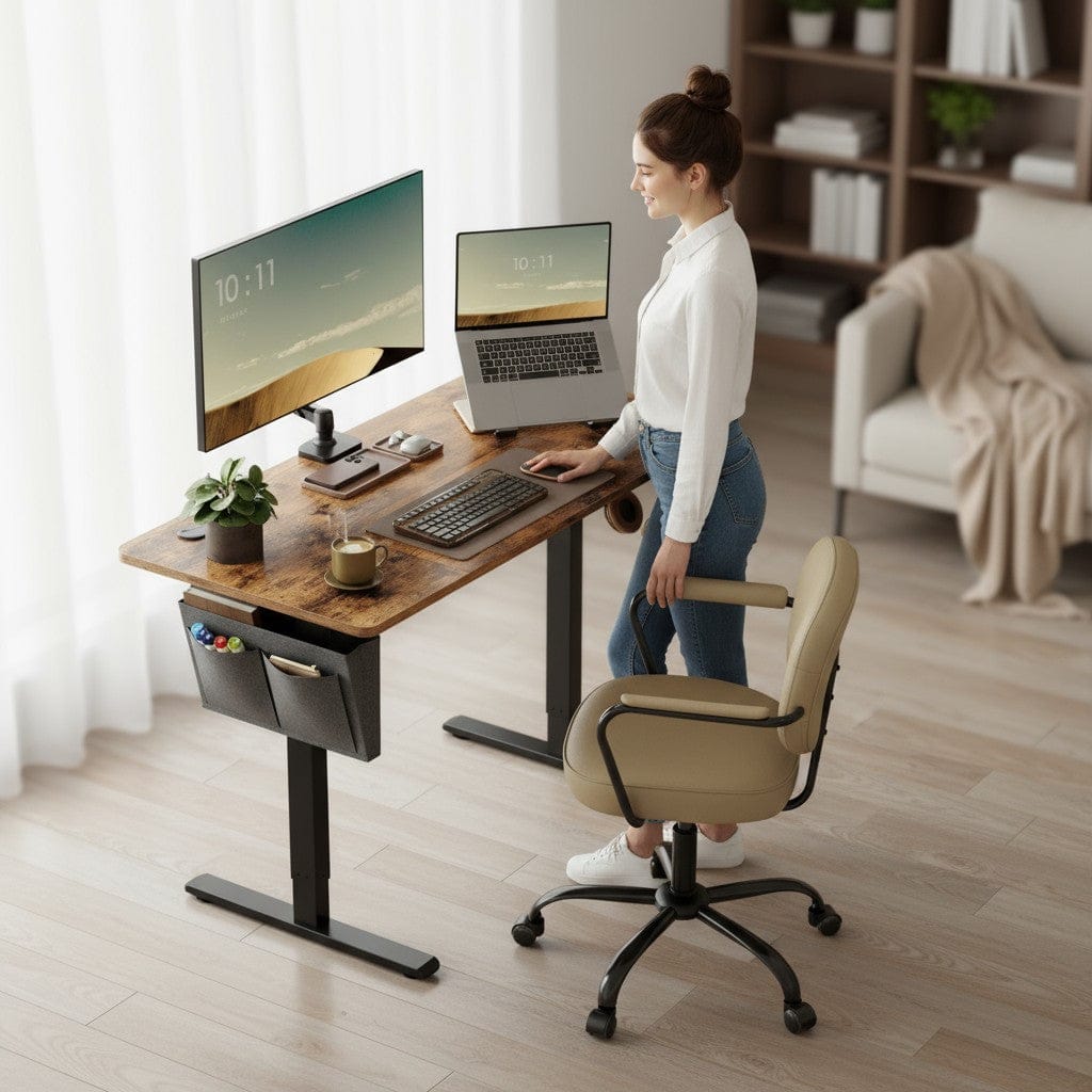 Bureau Assis Debout Électrique 120x60cm avec Porte Documents Latéral - Hauteur Réglable 72-120cm