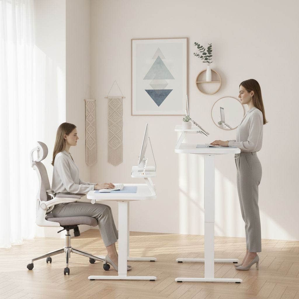 Bureau Assis-Debout Électrique avec Support Moniteur et Rangements Intégrés
