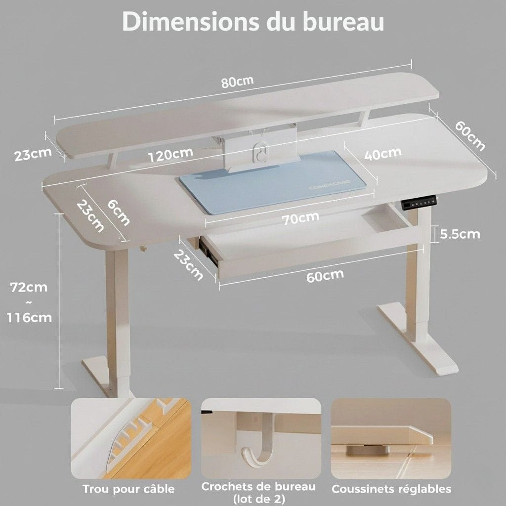 Bureau Assis-Debout Électrique avec Support Moniteur et Rangements Intégrés