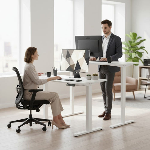 Bureau Assis Debout Électrique Réglable en Hauteur avec Port USB, Fonction Mémoire et Porte Casque Latéral