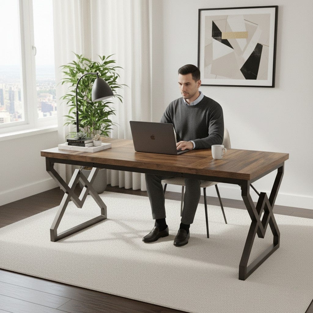 Bureau Bois Exécutif Style Industriel - 160cm