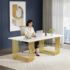 Bureau Bois Moderne 180cm avec Piètement Doré - Station de Travail Exécutive