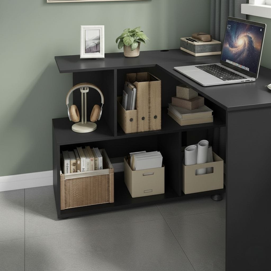 Bureau d'Angle avec Rangements 120x100cm - Station de Travail en L
