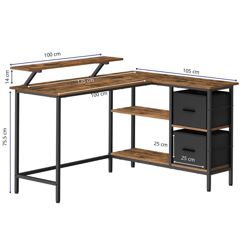 Bureau d'Angle avec Rangements et Support Écran Ergonomique - Configuration en L Réversible