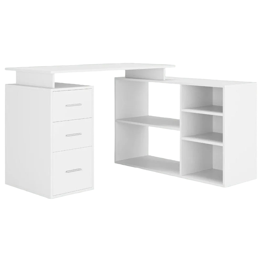 Bureau d'Angle Blanc avec Rangements - Configuration en L pour Télétravail et Home Office