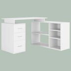 Bureau d'Angle Blanc avec Rangements - Configuration en L pour Télétravail et Home Office