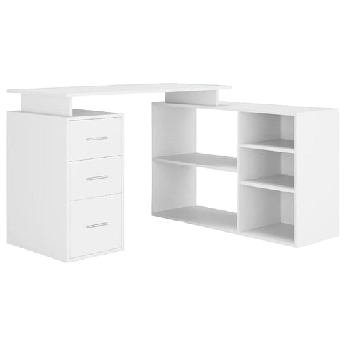 Bureau d'Angle Blanc avec Rangements - Configuration en L pour Télétravail et Home Office